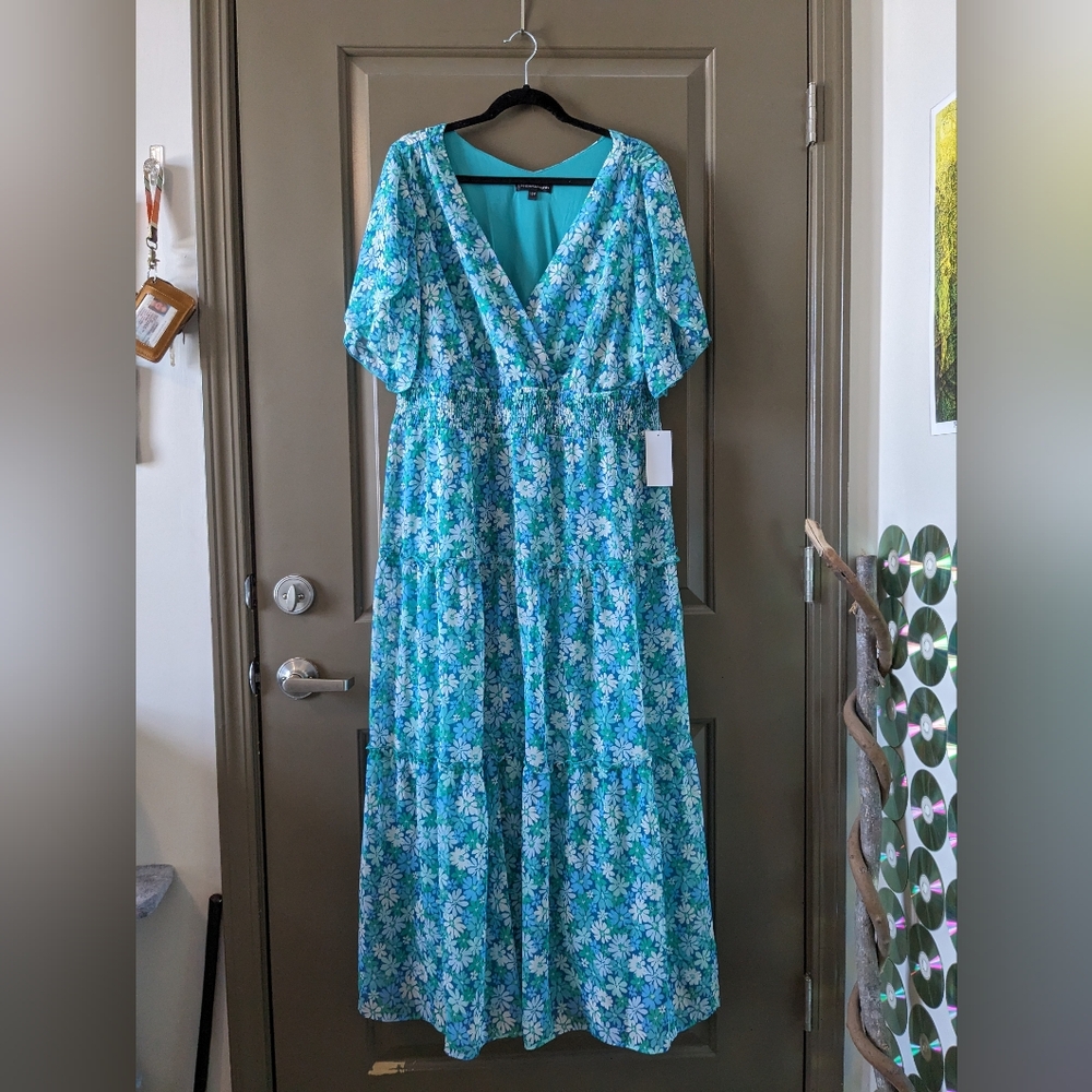 Short flutter sleeve v neck floral print maxi dress